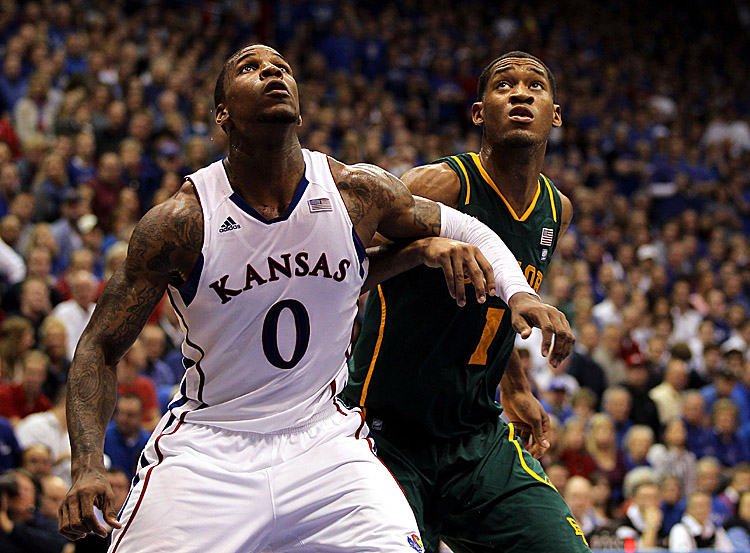 Baylor v Kansas Player of the Year candidate Thomas Robinson (0) of Kansas is averaging 17.7 points and 12.1 rebounds per contest but had 27 and 14 in 92–74 rout of Baylor. (Jamie Squire/Getty Images)