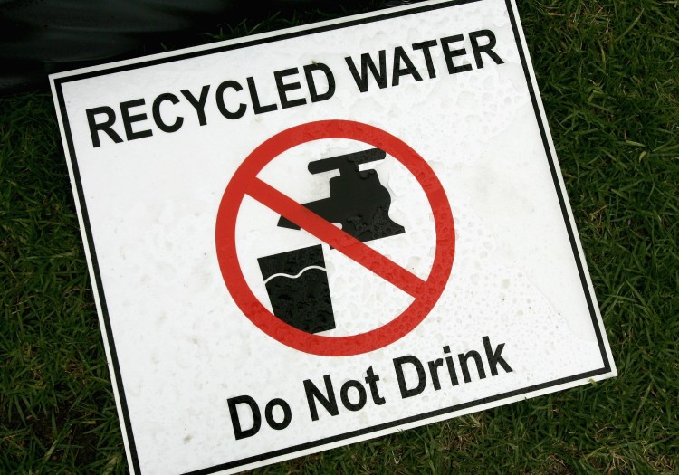 A sign that promotes the use of recycled water (file photo). A new regulation allows large developments in San Francisco to collect and reuse water for toilet flushing, irrigation, and other non-potable uses. (Robert Cianflone/Getty Images) A sign that promotes the use of recycled water (file photo). A new regulation allows large developments in San Francisco to collect and reuse water for toilet flushing, irrigation, and other non-potable uses. (Robert Cianflone/Getty Images)