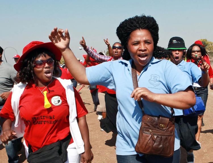 Members of the South African Democratic Teachers Union take to the streets in Inanda township north of the city of Durban. (Rajesh JAntilal/AFP/Getty Images)