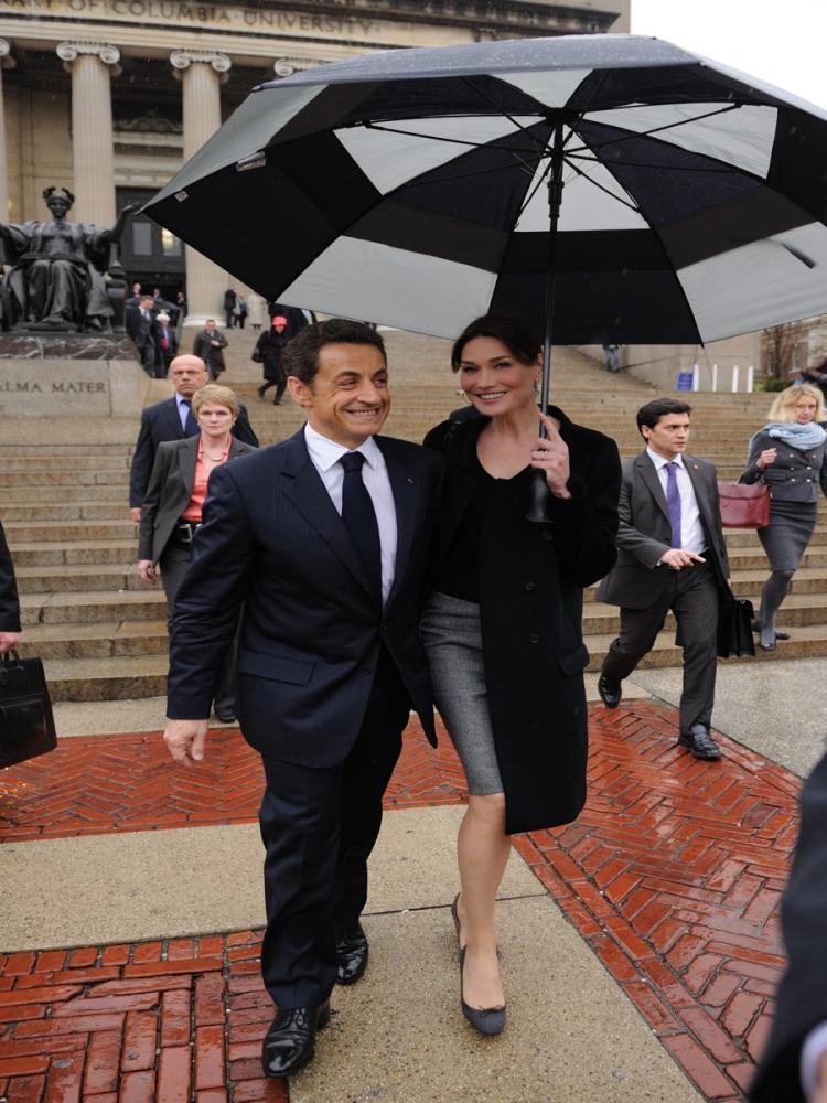 French President Nicolas Sarkozy and his wife Carla Bruni-Sarkozy leave Columbia University on March 29 in New York after he delivered a speech to students. (Eric Feferberg/AFP/Getty Images) French President Nicolas Sarkozy and his wife Carla Bruni-Sarkozy leave Columbia University on March 29 in New York after he delivered a speech to students. (Eric Feferberg/AFP/Getty Images)
