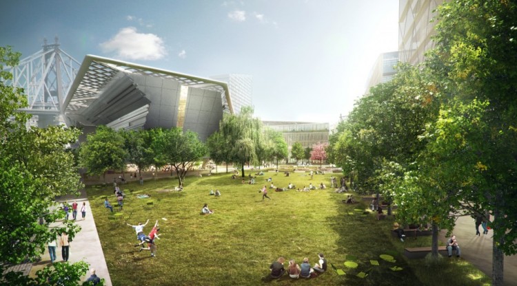 One of several new renderings released by Cornell University depicting the future tech campus on Roosevelt Island. (Courtesy of Cornell NYC Tech)