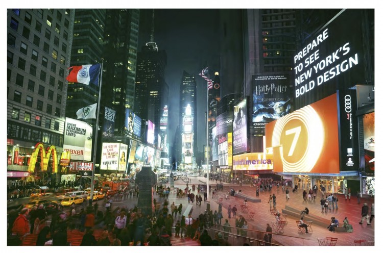 A rendering of what the new redesigned pedestrian areas of Times Square will look like. (Courtesy of Times Square Alliance) A rendering of what the new redesigned pedestrian areas of Times Square will look like. (Courtesy of Times Square Alliance)