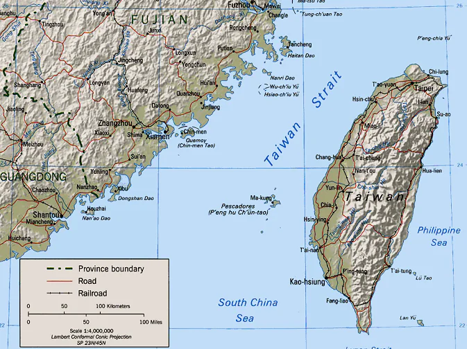 Map showing China, Taiwan, and the Taiwan Strait. (Central Intelligence Agency)
