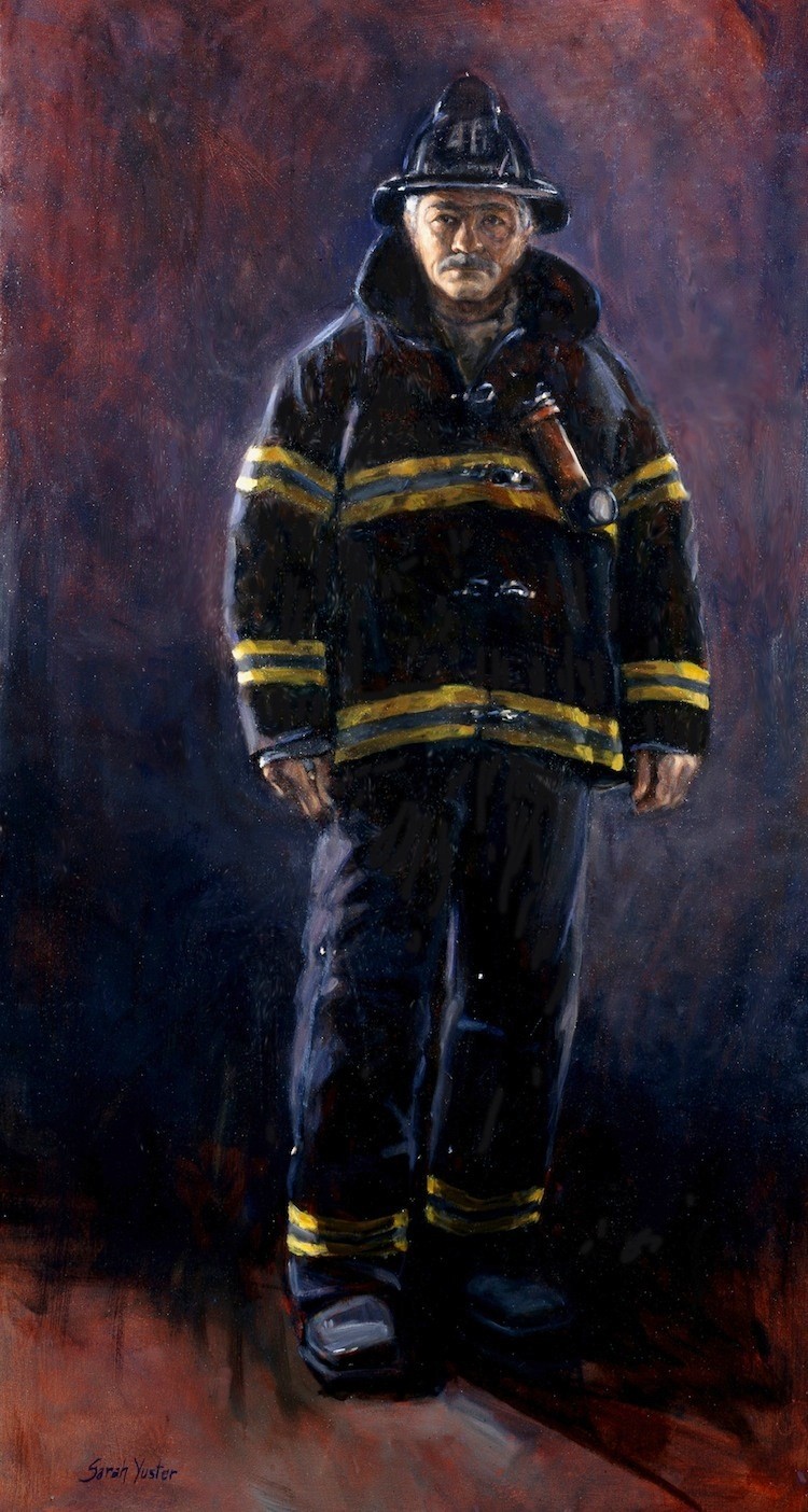 FACE OF COURAGE: The Firefigher, Portrait of Battalion Chief Ed Ellison painted by Sarah Yuster. (Courtesy of Sarah Yuster) FACE OF COURAGE: The Firefigher, Portrait of Battalion Chief Ed Ellison painted by Sarah Yuster. (Courtesy of Sarah Yuster)
