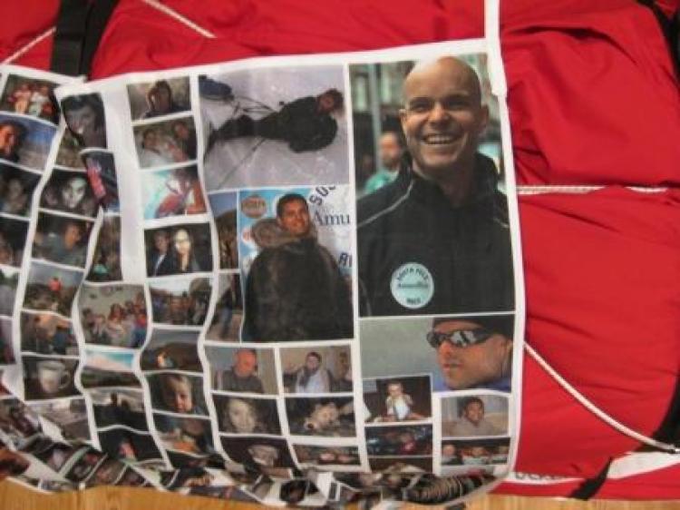 The Flag that Team South Pole Flag are carrying with them to the South Pole, It contains pictures of sponsors and friends (Simone George/Team South Pole Flag) The Flag that Team South Pole Flag are carrying with them to the South Pole, It contains pictures of sponsors and friends (Simone George/Team South Pole Flag)