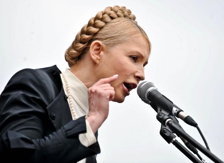 GROWING TENSION: Opposition leader Yulia Tymoshenko delivers a speech during a rally against President Viktor Yanukovych's government in front of the Parliament in Kyiv on May 11. (SERGEI SUPINSKY/AFP/Getty Images) GROWING TENSION: Opposition leader Yulia Tymoshenko delivers a speech during a rally against President Viktor Yanukovych's government in front of the Parliament in Kyiv on May 11. (SERGEI SUPINSKY/AFP/Getty Images)