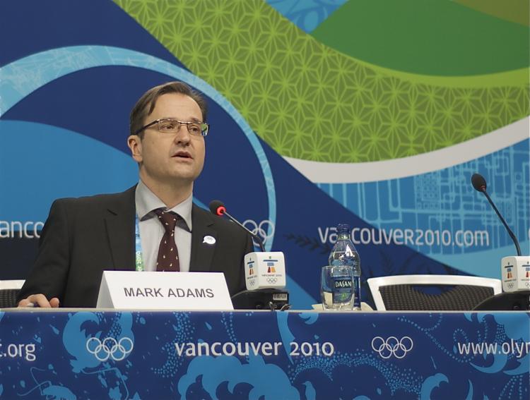 At a media briefing at the Vancouver Olympics media centre on Sunday, Mark Adams, communications director of the IOC, said former Samsung chairman Kun-Hee Lee would be suspended from sitting on any IOC commissions for five years. (Matthew Little/The Epoch Times) At a media briefing at the Vancouver Olympics media centre on Sunday, Mark Adams, communications director of the IOC, said former Samsung chairman Kun-Hee Lee would be suspended from sitting on any IOC commissions for five years. (Matthew Little/The Epoch Times)