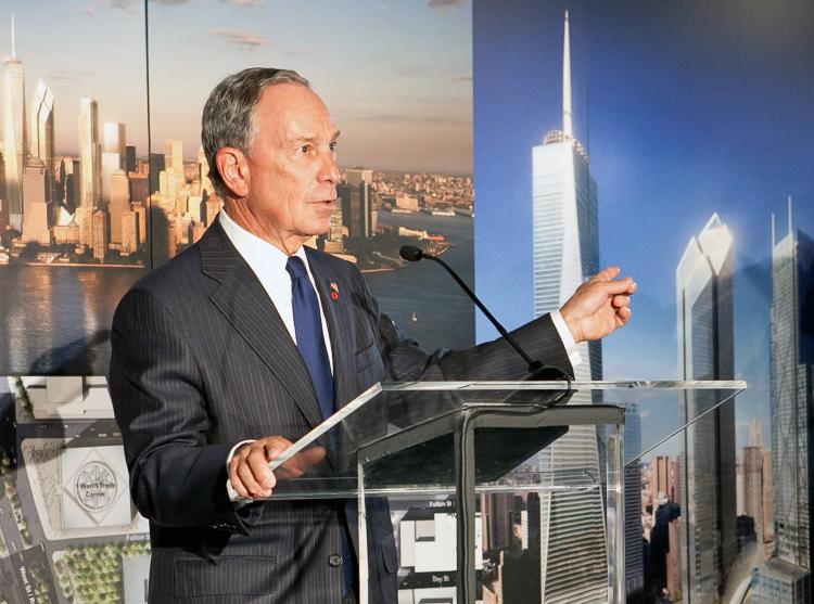 Mayor Bloomberg, standing in front of an artist's rendering of World Trade Center Towers 2, 3, and 4, during a press conference held on the 10th floor of 7 World Trade Center on Tuesday, Sept. 7. (The Epoch Times) Mayor Bloomberg, standing in front of an artist's rendering of World Trade Center Towers 2, 3, and 4, during a press conference held on the 10th floor of 7 World Trade Center on Tuesday, Sept. 7. (The Epoch Times)