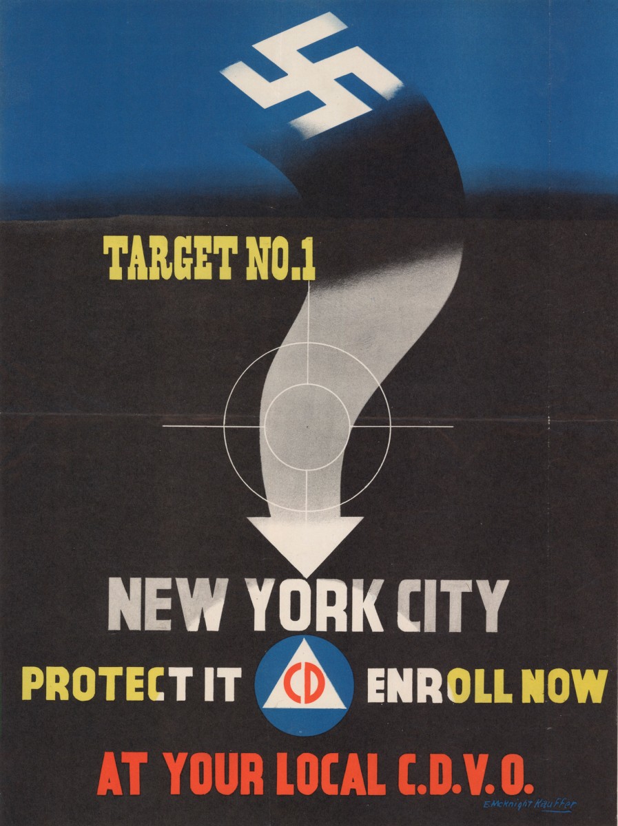  This 1942 poster depicts "the sense of fear and urgency that descended upon the city after Pearl Harbor," according to the historical society. (Courtesy of the New York Historical Society)