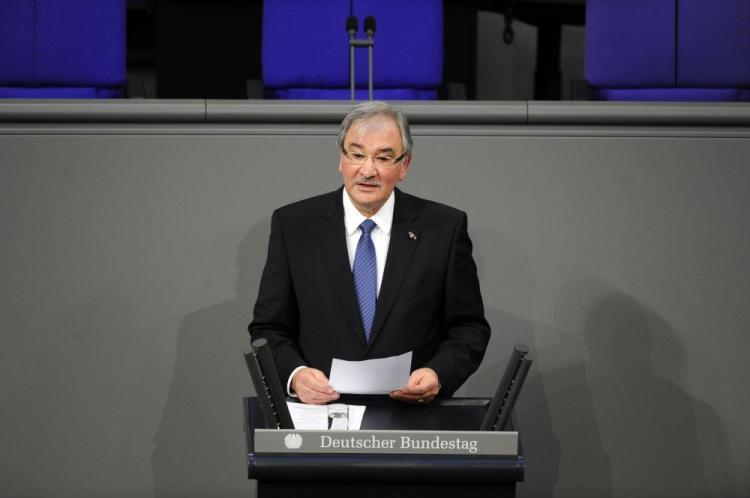 Dutch-born Roma Holocaust survivor Zoni Weisz addresses Germany's Lower House of Parliament during an official Holocaust ceremony in Berlin on Jan. 27. About one-third of Roma and Sinti people are estimated to have been killed by the Nazis during World War II. (John MacDougall/AFP/Getty Images)