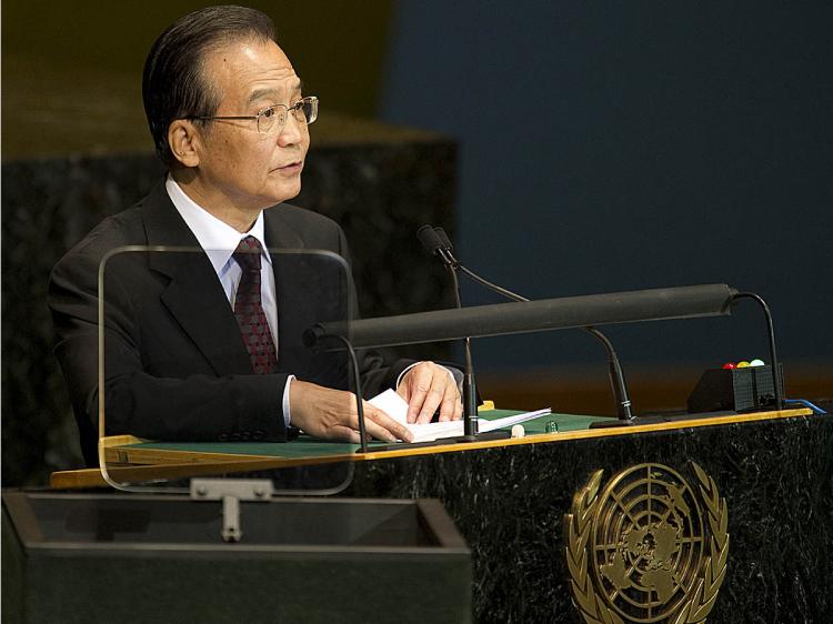 China's Premier Wen Jiabao delivers his address September 22, 2010 during the Millennium Development Goals Summit at the United Nations in New York. (Don Emmert/AFP/Getty Images) China's Premier Wen Jiabao delivers his address September 22, 2010 during the Millennium Development Goals Summit at the United Nations in New York. (Don Emmert/AFP/Getty Images)