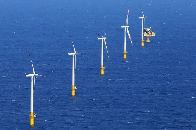 Wind turbines in the Baltic Sea offshore wind farm near Zingst, Germany, on April 29, 2011. (Joern Pollex/Getty Images)