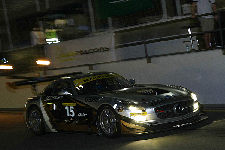 aaaLEAD15Mercedes The #15 Gravity Charouz Racing Mercedes SLS AMG GT3 ran eighth at the halfway point. (24hdubai.com)