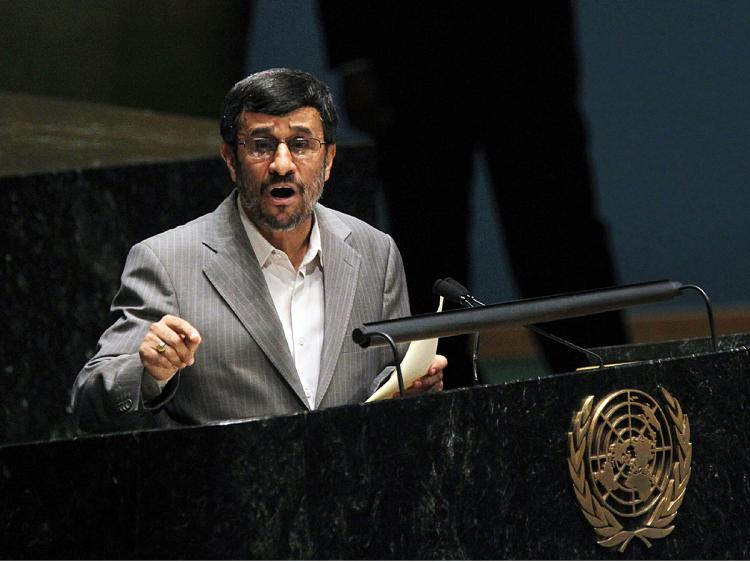 Iranian President Mahmoud Ahmadinejad speaks at the United Nations 2010 High-level Review Conference of the Parties to the Treaty on the Non-Proliferation of Nuclear Weapons at U.N. headquarters May 3, 2010. (Mario Tama/Getty Images)
