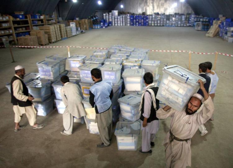 Workers shift ballot boxes at the Independent Election Commission warehouses on September 23, 2010 in Kabul, Afghanistan. Afghan election officials said Wednesday that they have discounted nearly a quarter of the votes cast in last monthÃ�Â¢Ã¯Â¿Â½Ã¯Â¿Â½s parliamentary elections due to fraud. (Paula Bronstein /Getty Images)