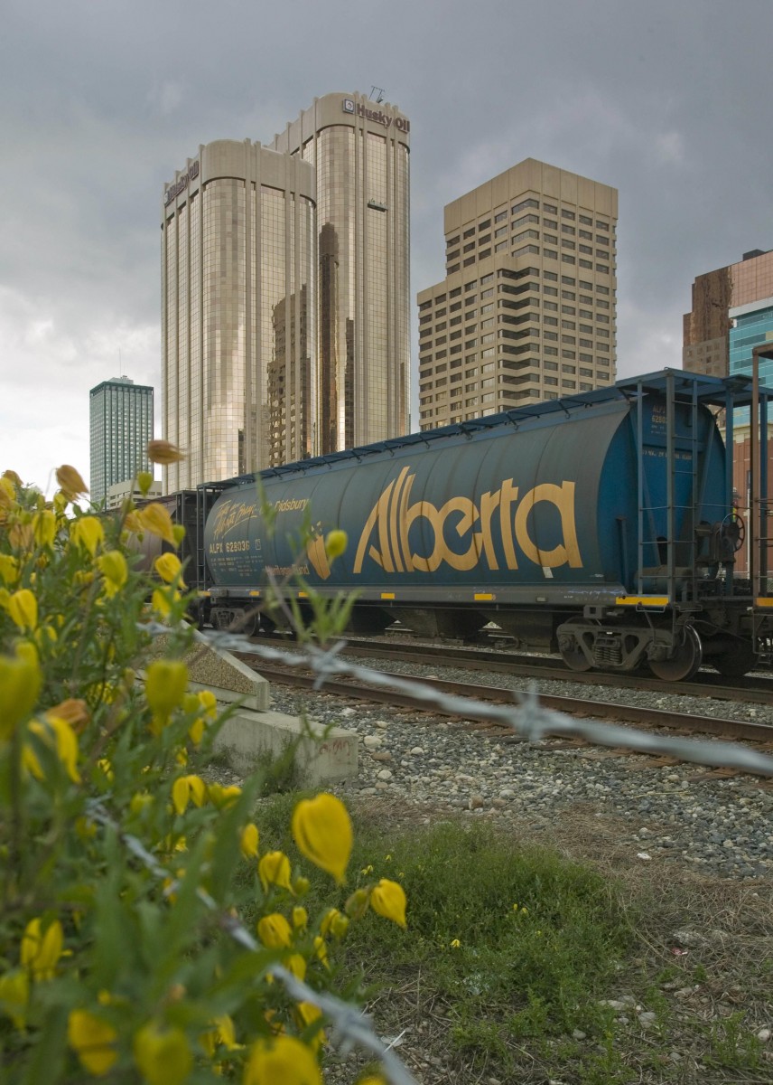 Freight trains cross through the Calgary Freight trains cross through the Calgary