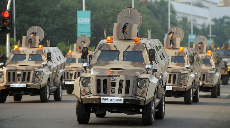 Mumbai policemen ride in armored vehicles during a parade to commemorate the second anniversary of the November 2008 terror attacks in Mumbai on Nov. 26. (Punit Paranjpe/AFP/Getty Images) Mumbai policemen ride in armored vehicles during a parade to commemorate the second anniversary of the November 2008 terror attacks in Mumbai on Nov. 26. (Punit Paranjpe/AFP/Getty Images)