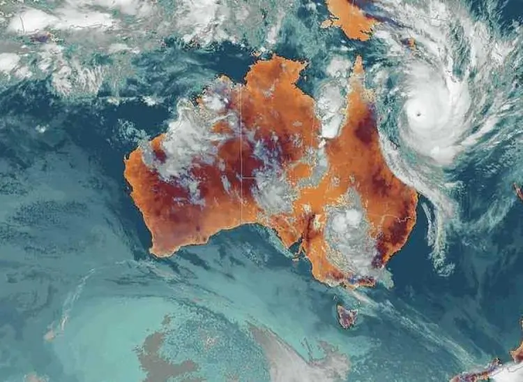 Tropical Cyclone Yasi, pictured on the far upper right portion of the map, is heading toward northern Queensland. It was upgraded to a category 5 on Tuesday. (Australia Bureau of Meteorology)