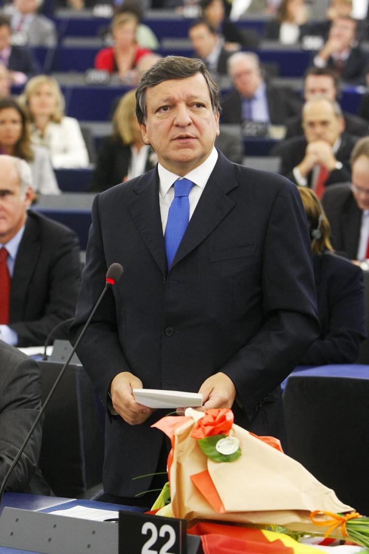 European Commission President Jose Manuel Barroso addresses deputies after his election at the European Parliament in Strasbourg, eastern France, on Sept. 16. The EU parliament gave Barroso a second five-year term as president of the powerful European Com (Frederick Florin/AFP/GETTY IMAGES) European Commission President Jose Manuel Barroso addresses deputies after his election at the European Parliament in Strasbourg, eastern France, on Sept. 16. The EU parliament gave Barroso a second five-year term as president of the powerful European Com (Frederick Florin/AFP/GETTY IMAGES)