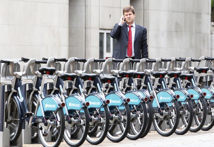 A man looks at a row of new bicycles after the launch of London's first ever cycle hire scheme on July 30 in London England. A similar public bicycle program is being considered in NYC. (Dan Kitwood/Getty Images) A man looks at a row of new bicycles after the launch of London's first ever cycle hire scheme on July 30 in London England. A similar public bicycle program is being considered in NYC. (Dan Kitwood/Getty Images)