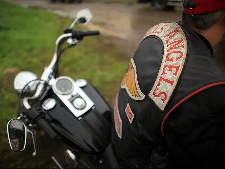 Hell's Angel's gangs, widely recognized as an outlaw motorcycle gang, have moved steadily to find legitimate business activities in Canada. Pictured are gang members in England. (Christopher Furlong/Getty Images)