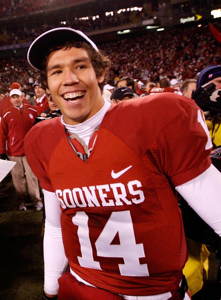 BIG 12 CHAMP: Oklahoma Sooners QB Sam Bradford celebrates after beating Missouri last Saturday. (Jamie Squire/Getty Images) BIG 12 CHAMP: Oklahoma Sooners QB Sam Bradford celebrates after beating Missouri last Saturday. (Jamie Squire/Getty Images)