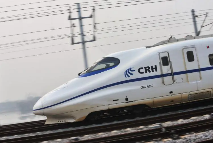 A newly launched bullet train undergoes a test at the new railway station in Wuhan, Hubei Province, central China, on Dec. 24, 2009. (STR/AFP/Getty Images)