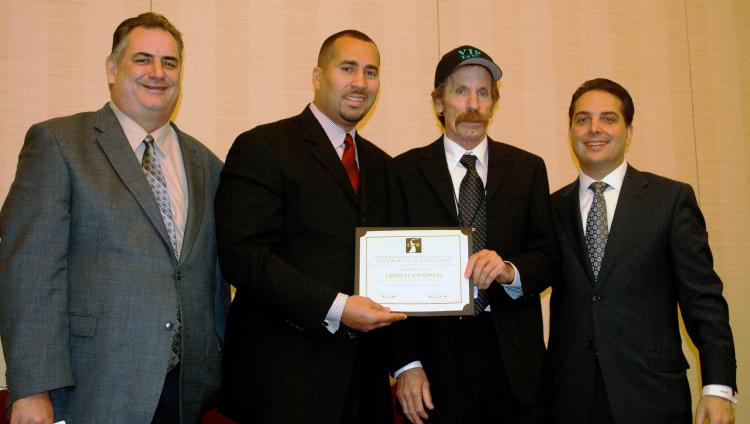 CABBIES HONORED: Left to right, Jim Hickey (VIP Taxi), outgoing IATR President Malachi Hull, IATR International Driver of the Year Thomas Chappelle, and incoming IATR President (and NYC TLC Commissioner/Chairman) Matthew W. Daus. (Courtesy Allan Fromberg) CABBIES HONORED: Left to right, Jim Hickey (VIP Taxi), outgoing IATR President Malachi Hull, IATR International Driver of the Year Thomas Chappelle, and incoming IATR President (and NYC TLC Commissioner/Chairman) Matthew W. Daus. (Courtesy Allan Fromberg)