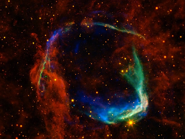 Multi-wavelength view of RCW 86 with data from four different space telescopes showing all that remains of the oldest documented example of a supernova witnessed by the Chinese in 185 A.D. (NASA/ESA/JPL-Caltech/UCLA/CXC/SAO) Multi-wavelength view of RCW 86 with data from four different space telescopes showing all that remains of the oldest documented example of a supernova witnessed by the Chinese in 185 A.D. (NASA/ESA/JPL-Caltech/UCLA/CXC/SAO)