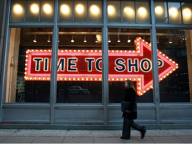 A pedestrian walks by an Old Navy store on November 10, 2008 in Chicago, Illinois. Retailers are starting to decorate their stores with Christmas decorations as they try to extend the holiday shopping season. (Justin Sullivan/Getty Images) A pedestrian walks by an Old Navy store on November 10, 2008 in Chicago, Illinois. Retailers are starting to decorate their stores with Christmas decorations as they try to extend the holiday shopping season. (Justin Sullivan/Getty Images)