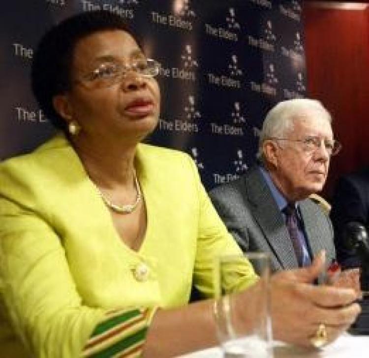 Graca Machel, the wife of Nelson Mandela, talks during a joint press conference with former United States President Jimmy Carter (C) in Johannesburg on November 24, 2008. (Alexander Joe/AFP/Getty Images) Graca Machel, the wife of Nelson Mandela, talks during a joint press conference with former United States President Jimmy Carter (C) in Johannesburg on November 24, 2008. (Alexander Joe/AFP/Getty Images)
