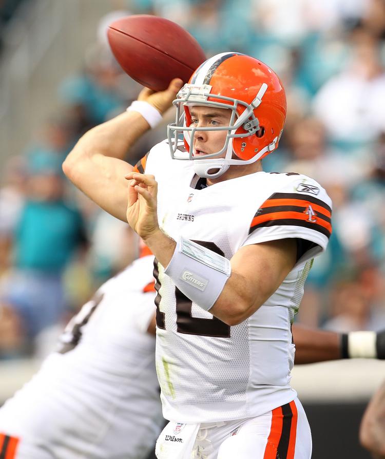 Colt McCoy of the Cleveland Browns passes during a game against the Jacksonville Jaguars at EverBank Field on November 21, 2010 in Jacksonville, Florida. (Mike Ehrmann/Getty Images) Colt McCoy of the Cleveland Browns passes during a game against the Jacksonville Jaguars at EverBank Field on November 21, 2010 in Jacksonville, Florida. (Mike Ehrmann/Getty Images)