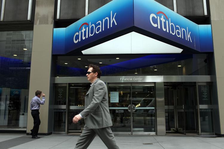 NEW YORK - APRIL 19: People walk by a Citibank office in midtown Manhattan on April 19, 2010 in New York City. (Spencer Platt/Getty Images)