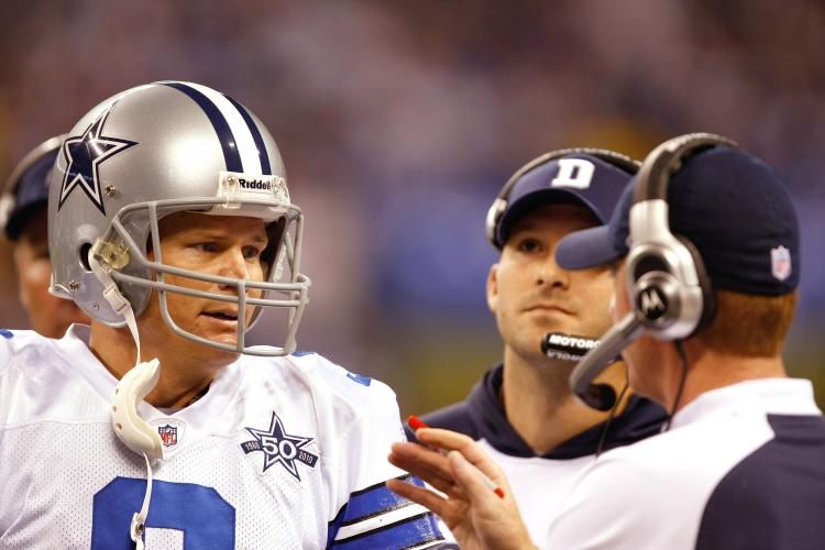 Dallas Cowboys' quarterback Jon Kitna No. 3 and head coach Jason Garrett (R) have led the Cowboys to a 3-1 record since Wade Phillips' firing. (Scott Boehm/Getty Images) Dallas Cowboys' quarterback Jon Kitna No. 3 and head coach Jason Garrett (R) have led the Cowboys to a 3-1 record since Wade Phillips' firing. (Scott Boehm/Getty Images)