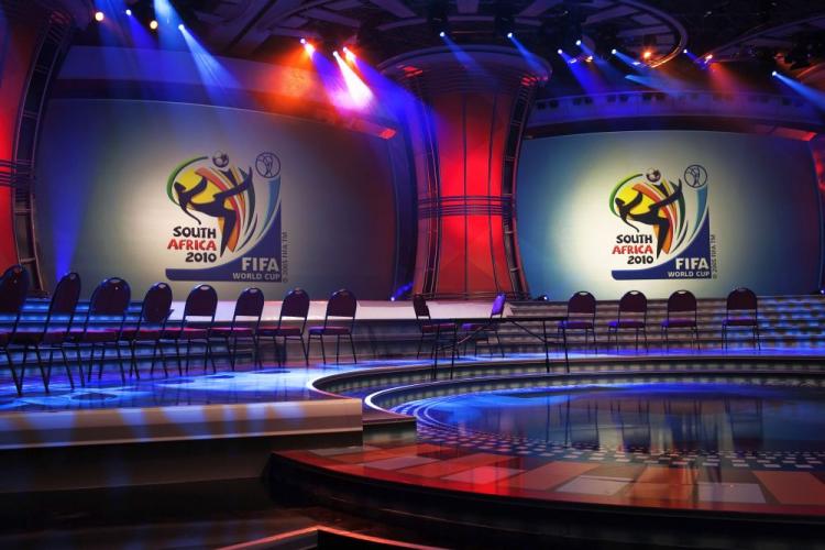 The stage is set at the Cape Town International Convention Center in Cape Town, South Africa for the draw of the groups, which will take place this Friday, Dec. 4. (Gianluigi Guercia/AFP/Getty Images)