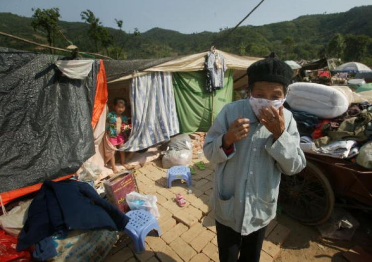 Photo shows survivors of the May 12 earthquake in temporary shelters in Qingchuan County of Sichuan Province, China. Qingchuan County was hit Tuesday by a 6.1-magnitude quake. (Getty Images)