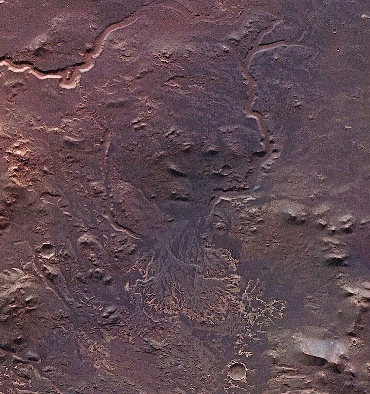 MARTIAN DELTA: Eberswalde crater contains a rare delta. Channels which fed the lake in the crater are very well preserved. (ESA/DLR/FU Berlin, G. Neukum)
