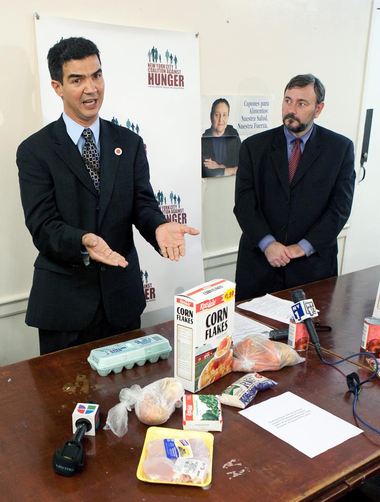 DISPARITY: Council Member Ydanis Rodriguez (L) and Joel Berg, executive director of the Coalition Against Hunger, discussed economic disparity in New York City at a press briefing in Washington Heights on Tuesday. (The Epoch Times) DISPARITY: Council Member Ydanis Rodriguez (L) and Joel Berg, executive director of the Coalition Against Hunger, discussed economic disparity in New York City at a press briefing in Washington Heights on Tuesday. (The Epoch Times)