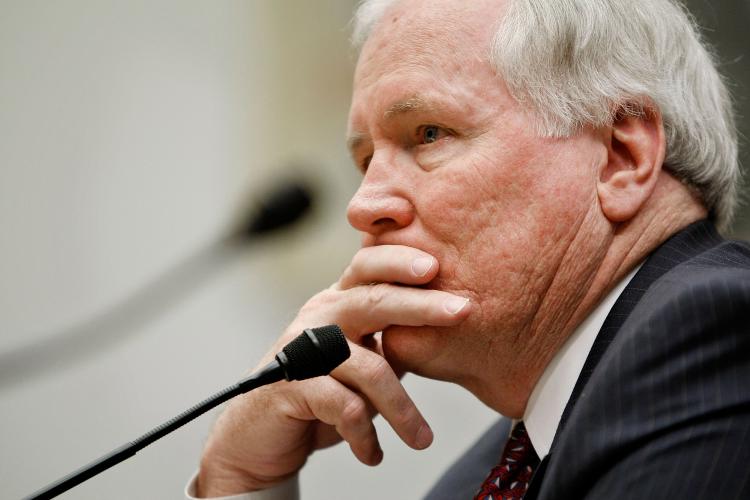 AIG CEO Edward Liddy testifies before the House Oversight and Government Reform Committee May 13, 2009 in Washington, DC. Libby announced that he will step down as soon as the AIG board finds someone to replace him. This makes him the fifth CEO to leave t (Chip Somodevilla/Getty Images) AIG CEO Edward Liddy testifies before the House Oversight and Government Reform Committee May 13, 2009 in Washington, DC. Libby announced that he will step down as soon as the AIG board finds someone to replace him. This makes him the fifth CEO to leave t (Chip Somodevilla/Getty Images)