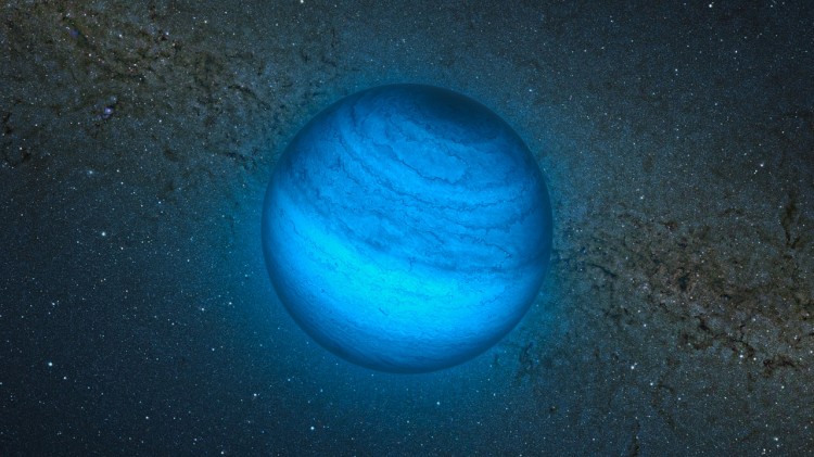 Artist's impression showing the free-floating planet CFBDSIR J214947.2-040308.9. This is the closest such object to our solar system. It does not orbit a star and hence does not shine by reflected light; the faint glow it emits can only be detected in infrared light. (ESO/L. Calçada/P. Delorme/Nick Risinger (skysurvey.org)/R. Saito/VVV Consortium)