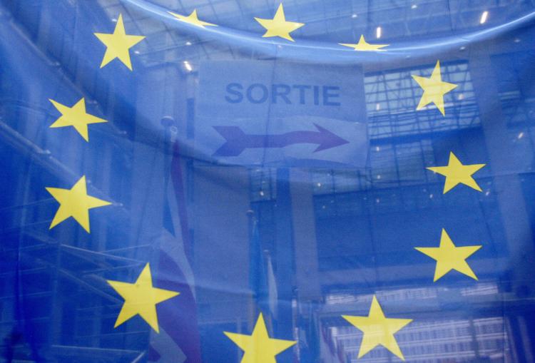 A flag of the European Union is displayed in the hall of the EU headquarters in Brussels. The EU has designated 2009 as European Year of Creativity and Innovation 2009. (Gerard Cerles/AFP/Getty Images)