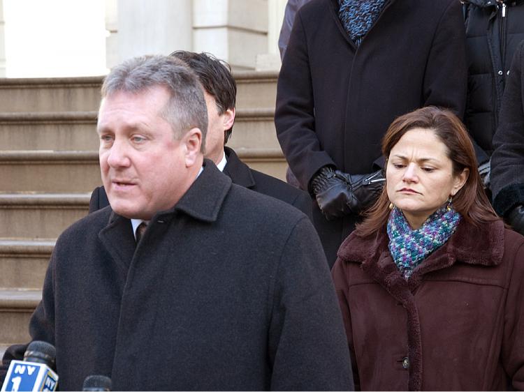 FORD UNDER FIRE: Councilman Daniel Dromm spoke in front of City Hall with the Hispanic Federation, as well as other elected officials in protest of Harold Ford's possible Senate bid against fellow Democrat and current Sen. Kirsten Gillibrand.  (Jack Phillips/The Epoch Times)