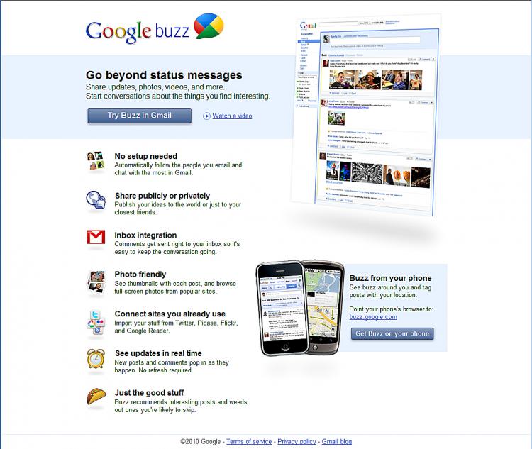 Screenshot of the Google Buzz page (http://www.google.com/buzz) Screenshot of the Google Buzz page (http://www.google.com/buzz)