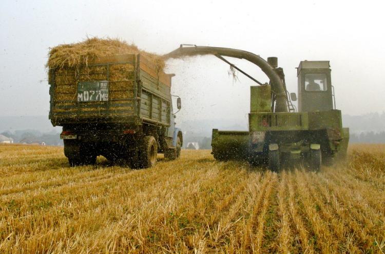 A self-propelled combine harvests on a field near a village of Meshcherskoye, Russia on August 15, 2010. A Russian ban on grain exports sparked concerns over food stability by the United Nations Food and Agriculture Organization. (Yuri Kadobnov/AFP/Getty Images) A self-propelled combine harvests on a field near a village of Meshcherskoye, Russia on August 15, 2010. A Russian ban on grain exports sparked concerns over food stability by the United Nations Food and Agriculture Organization. (Yuri Kadobnov/AFP/Getty Images)