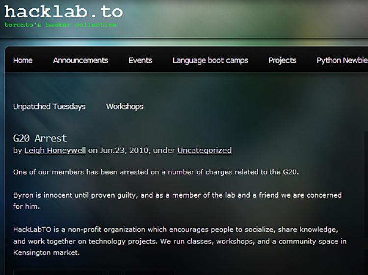A screenshot of the Hacklab site mentioning Sonne's arrest. (http://hacklab.to/) A screenshot of the Hacklab site mentioning Sonne's arrest. (http://hacklab.to/)