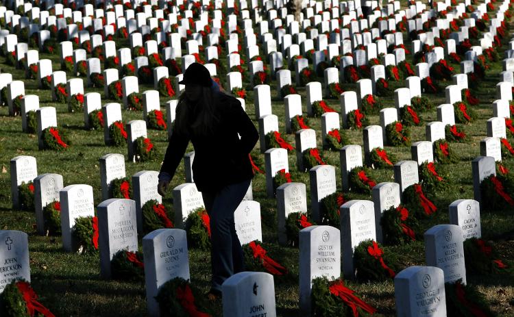 Holiday wreaths at Arlington National Cemetery in a 2009 file photo. (Win McNamee/Getty Images) Holiday wreaths at Arlington National Cemetery in a 2009 file photo. (Win McNamee/Getty Images)