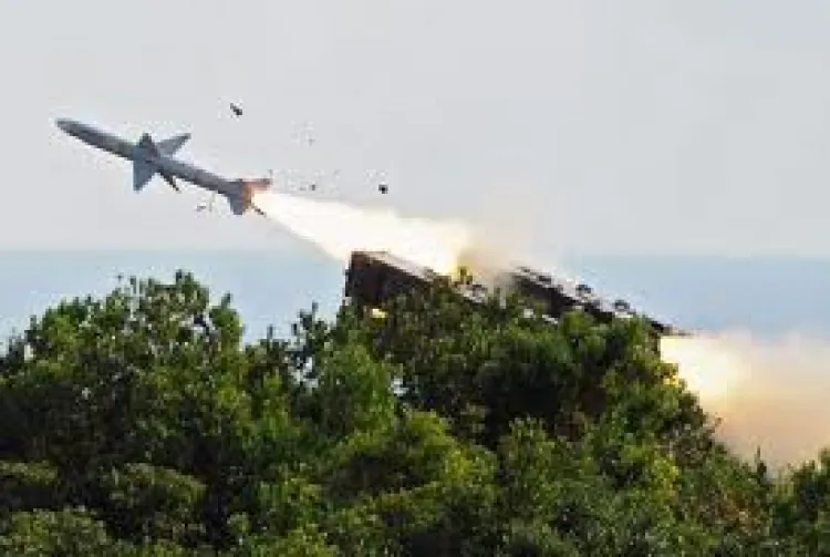 US-made missile streaks across Taiwan's sky during training exercise. (Getty Images)