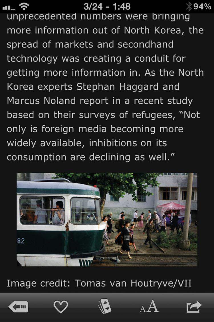 READING ON THE GO: A screenshot of Instapaper displaying an article in The Atlantic. The reading app lets users grab content from the Web for later reading. (Tan Truong/The Epoch Times)