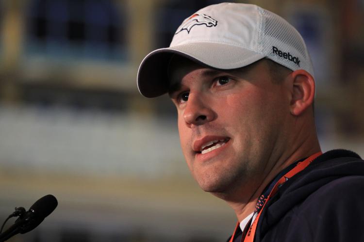 Josh McDaniels speaks to the media during a press conference prior to the start of a team training session at The Brit Oval on October 29, 2010 in London, England. The Denver Broncos will play the San Francisco 49ers at Wembley Stadium on October 31. (Chris McGrath/Getty Images) Josh McDaniels speaks to the media during a press conference prior to the start of a team training session at The Brit Oval on October 29, 2010 in London, England. The Denver Broncos will play the San Francisco 49ers at Wembley Stadium on October 31. (Chris McGrath/Getty Images)