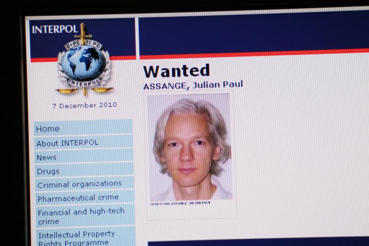 Julian Assange's portrait on Interpol's website. Assange, Wikileaks' founder, was arrested in London on Tuesday and appeared at Westminster Magistrate's Court hours later, and is expected to fight attempts to extradite him to Sweden. (THOMAS COEX/AFP/Getty Images) Julian Assange's portrait on Interpol's website. Assange, Wikileaks' founder, was arrested in London on Tuesday and appeared at Westminster Magistrate's Court hours later, and is expected to fight attempts to extradite him to Sweden. (THOMAS COEX/AFP/Getty Images)